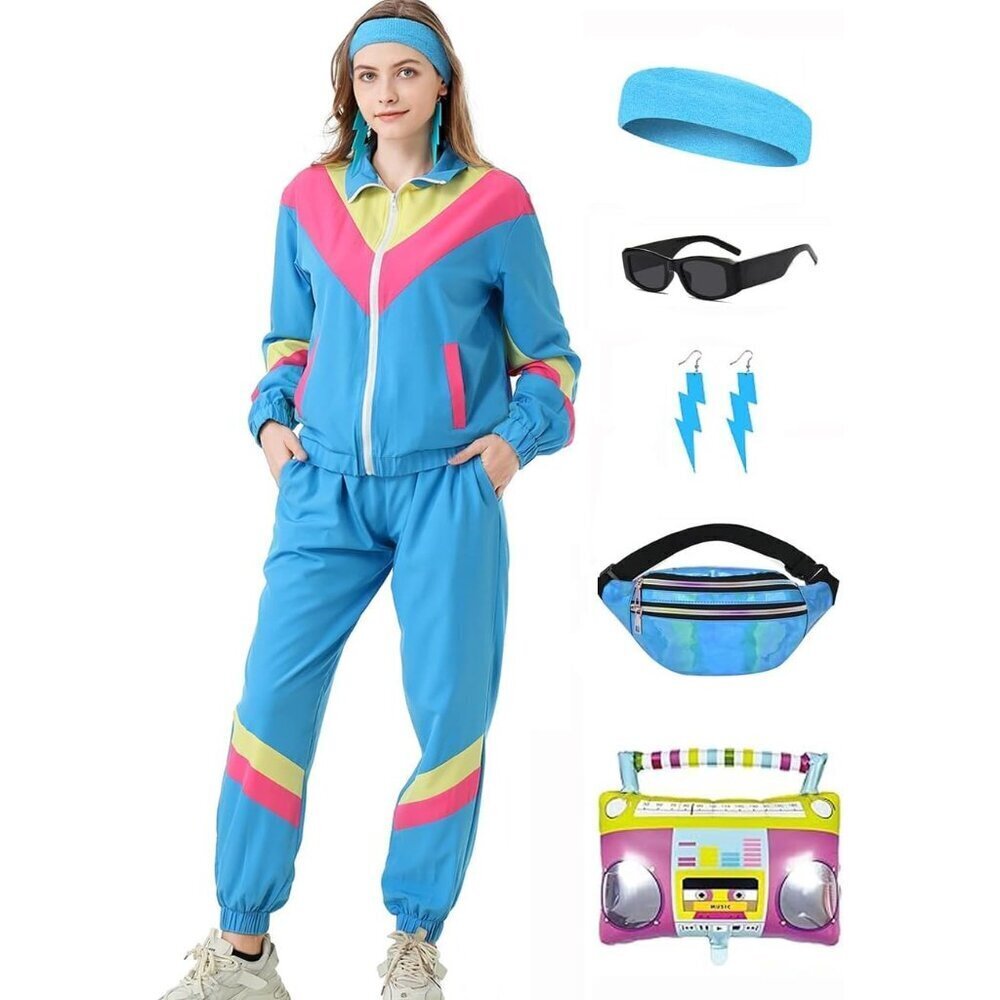 Women s 80s 90s Color Block Tracksuit Set Windbreaker Sweatpants Casual